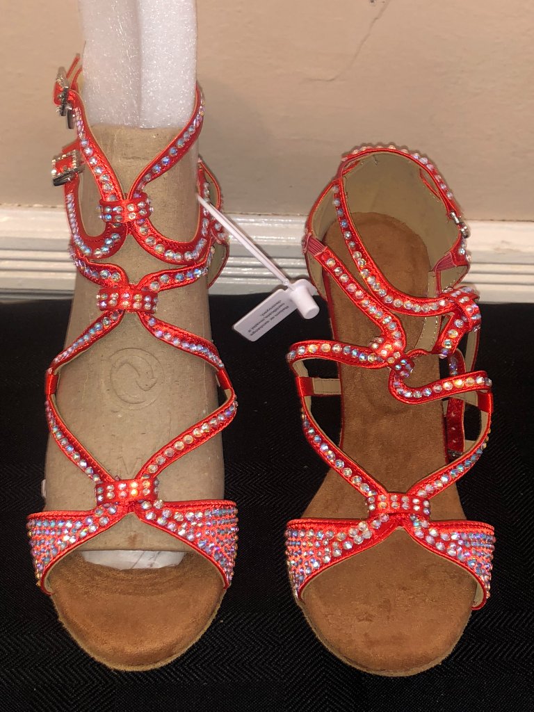 Dance And Sway Tangerine Rhinestone Latin Dance Shoes 7-7.5 — image 6 of 8